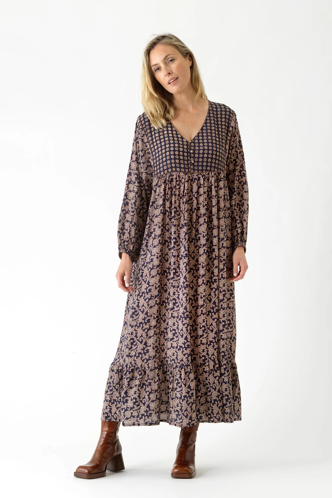 Floral Paisley Blue Boho Dress - Image 3