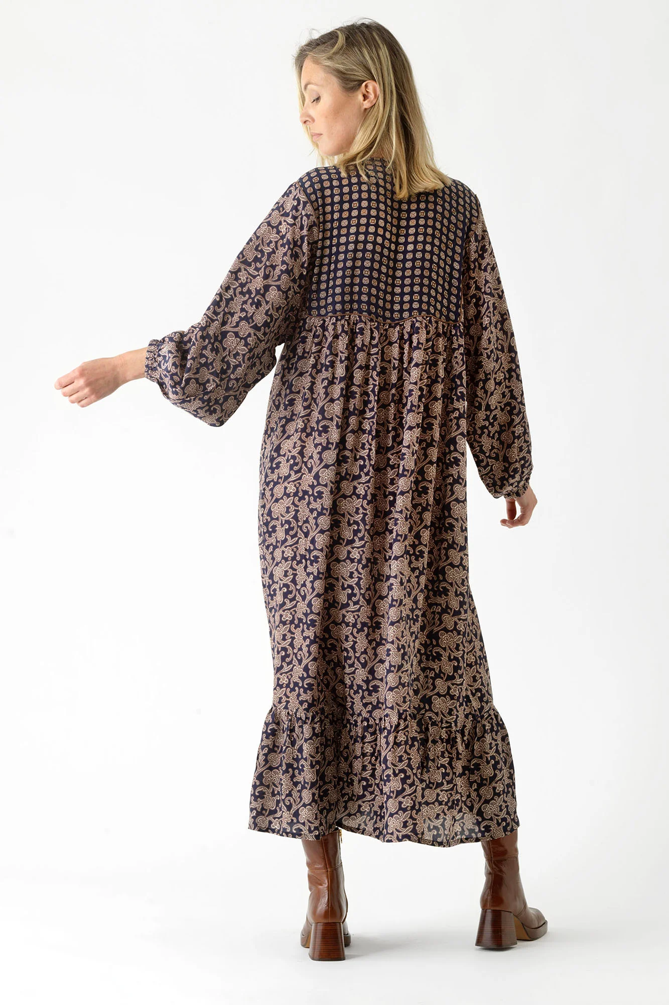 Floral Paisley Blue Boho Dress - Image 4