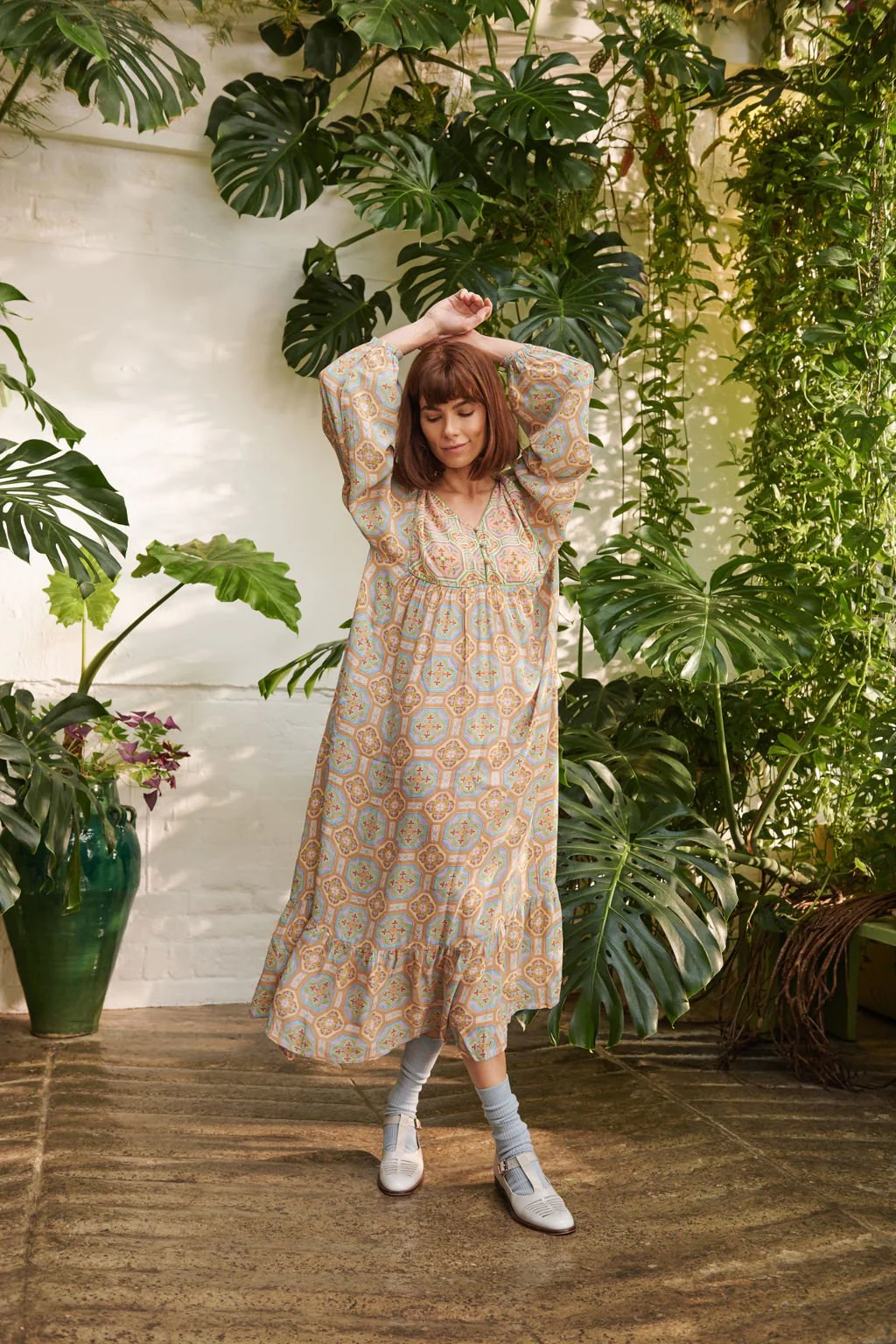 Vintage Tiles Blue Boho Dress - Image 3