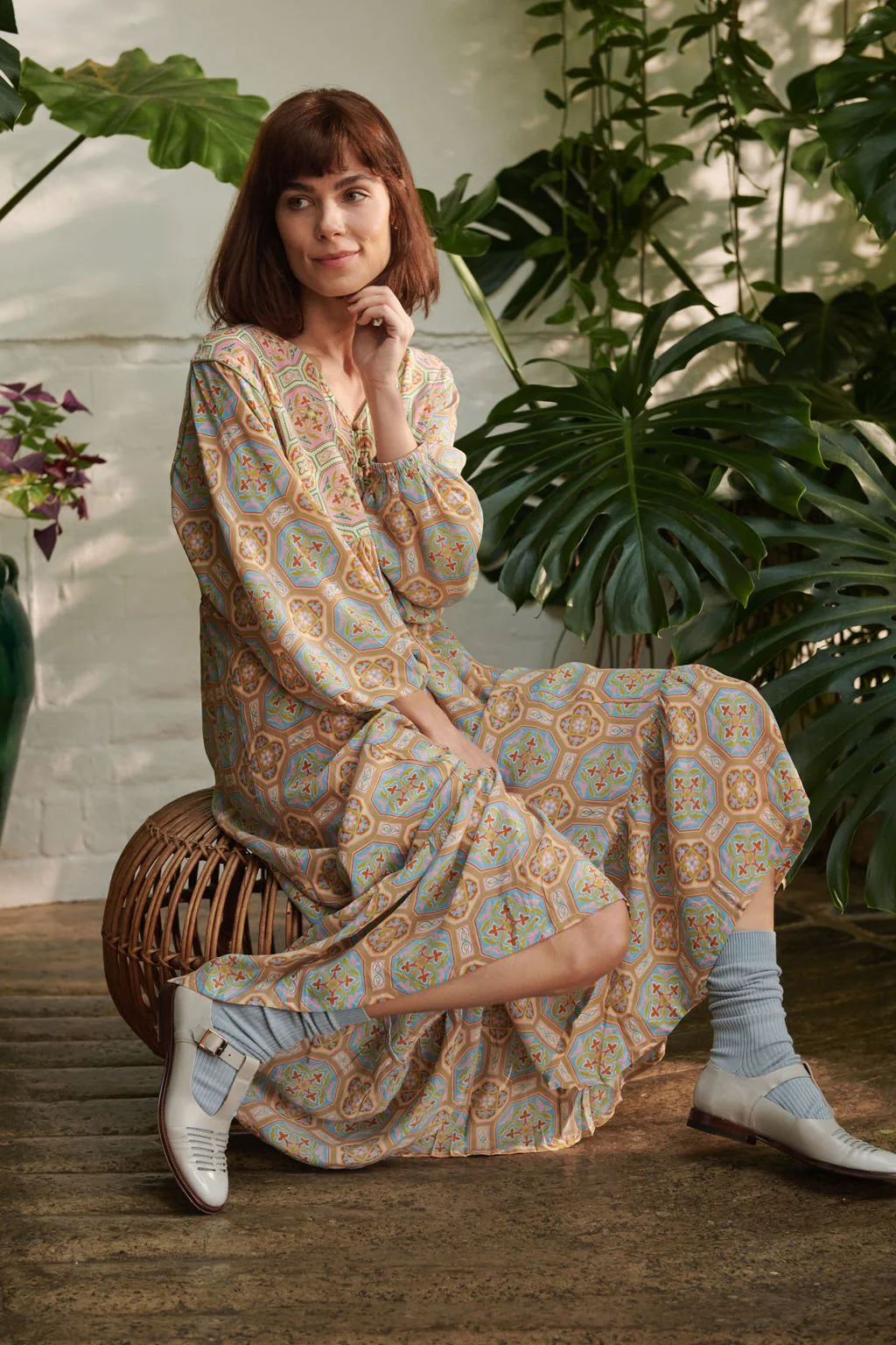 Vintage Tiles Blue Boho Dress - Image 4