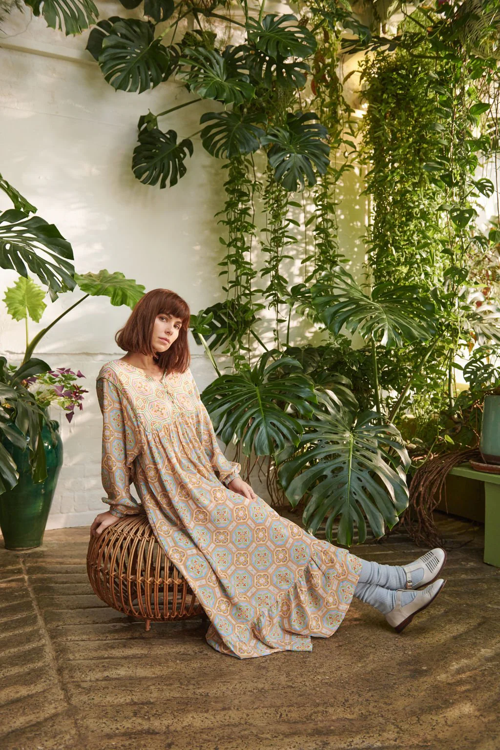 Vintage Tiles Blue Boho Dress - Image 5