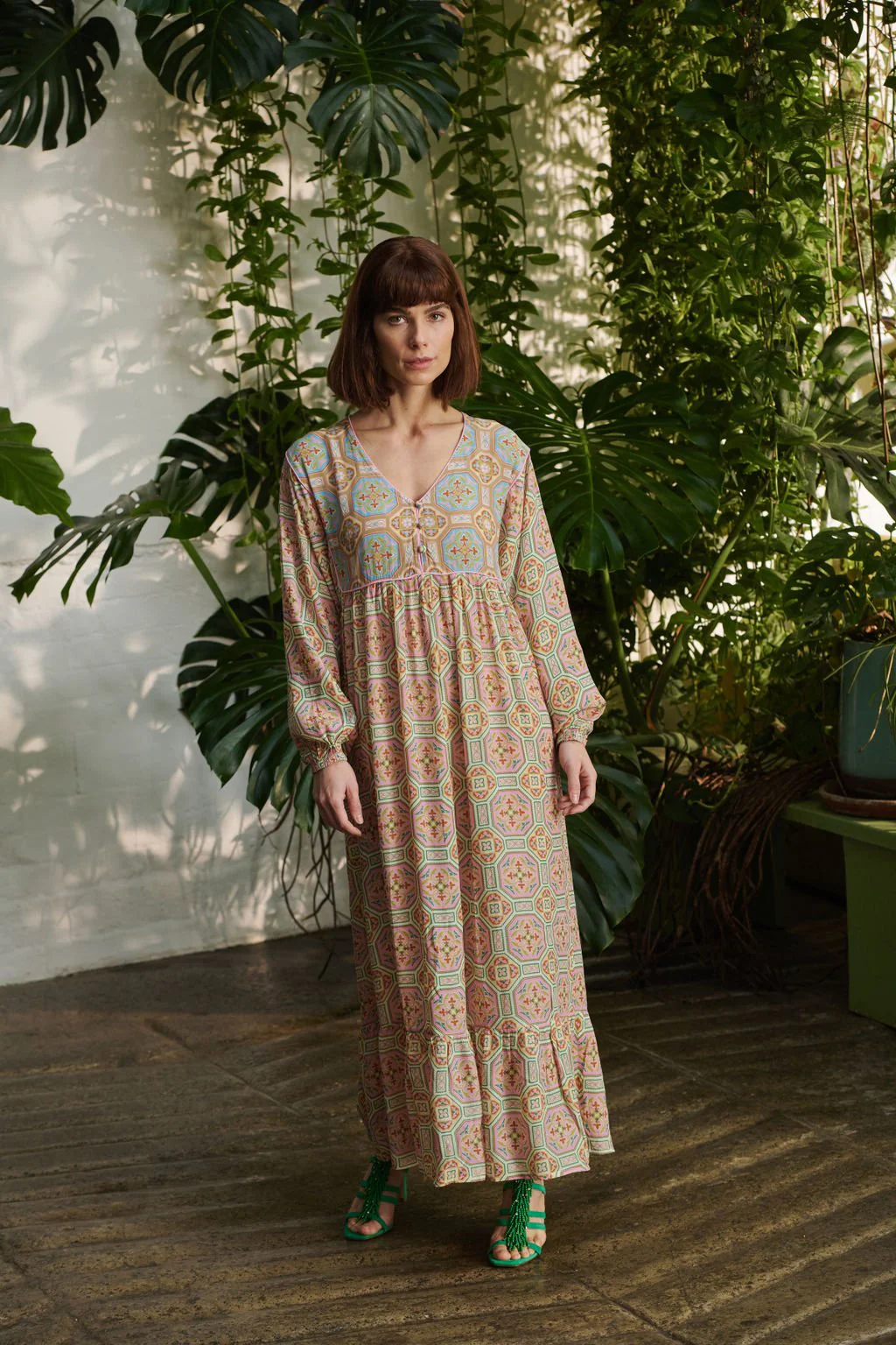 Vintage Tiles Pink Boho Dress - Image 4