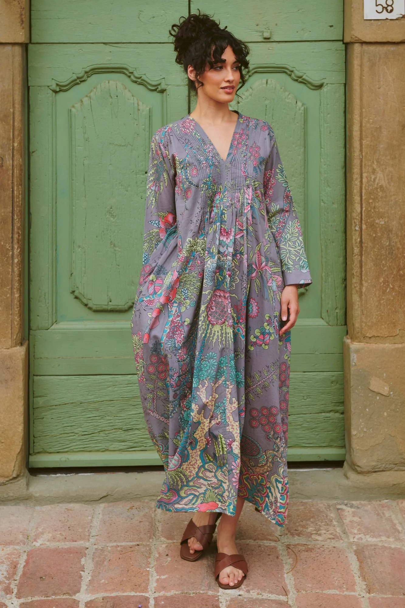 Boho Garden Grey Pinch Pleat Dress - Image 3