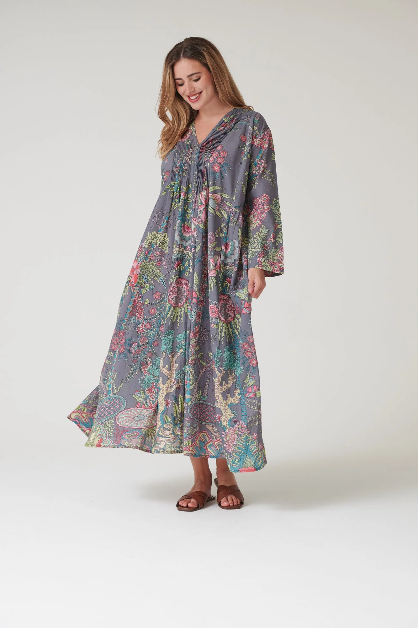Boho Garden Grey Pinch Pleat Dress - Image 5
