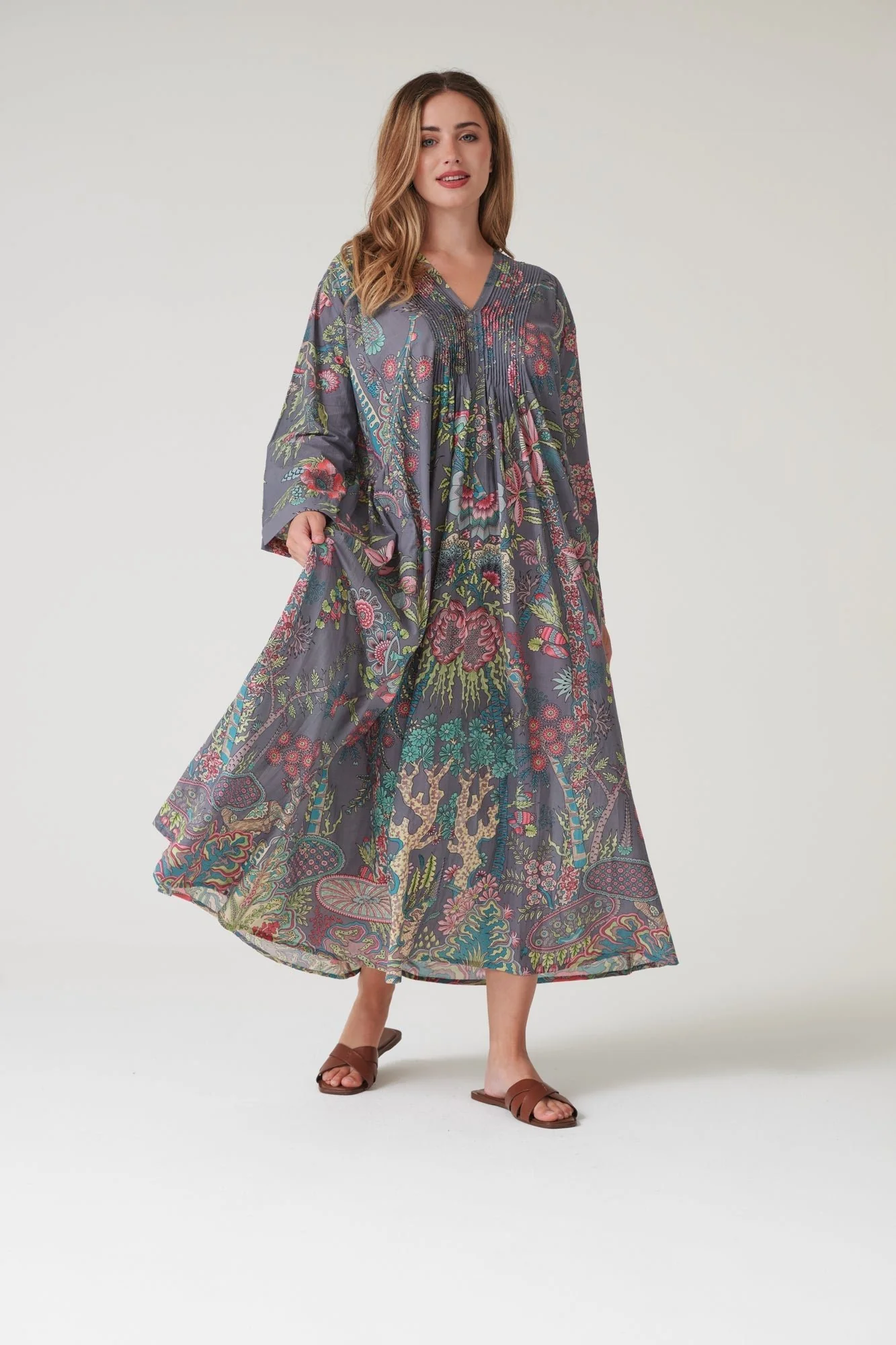 Boho Garden Grey Pinch Pleat Dress - Image 7