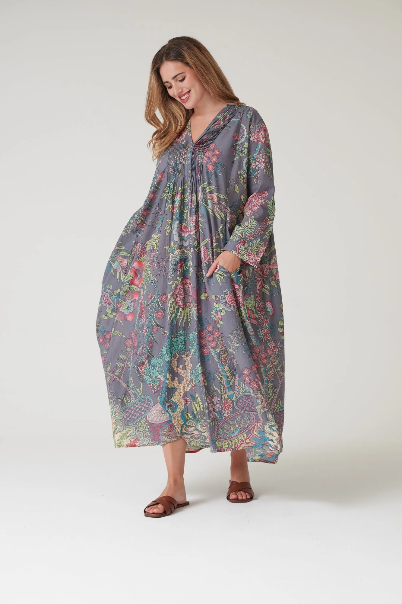 Boho Garden Grey Pinch Pleat Dress - Image 9