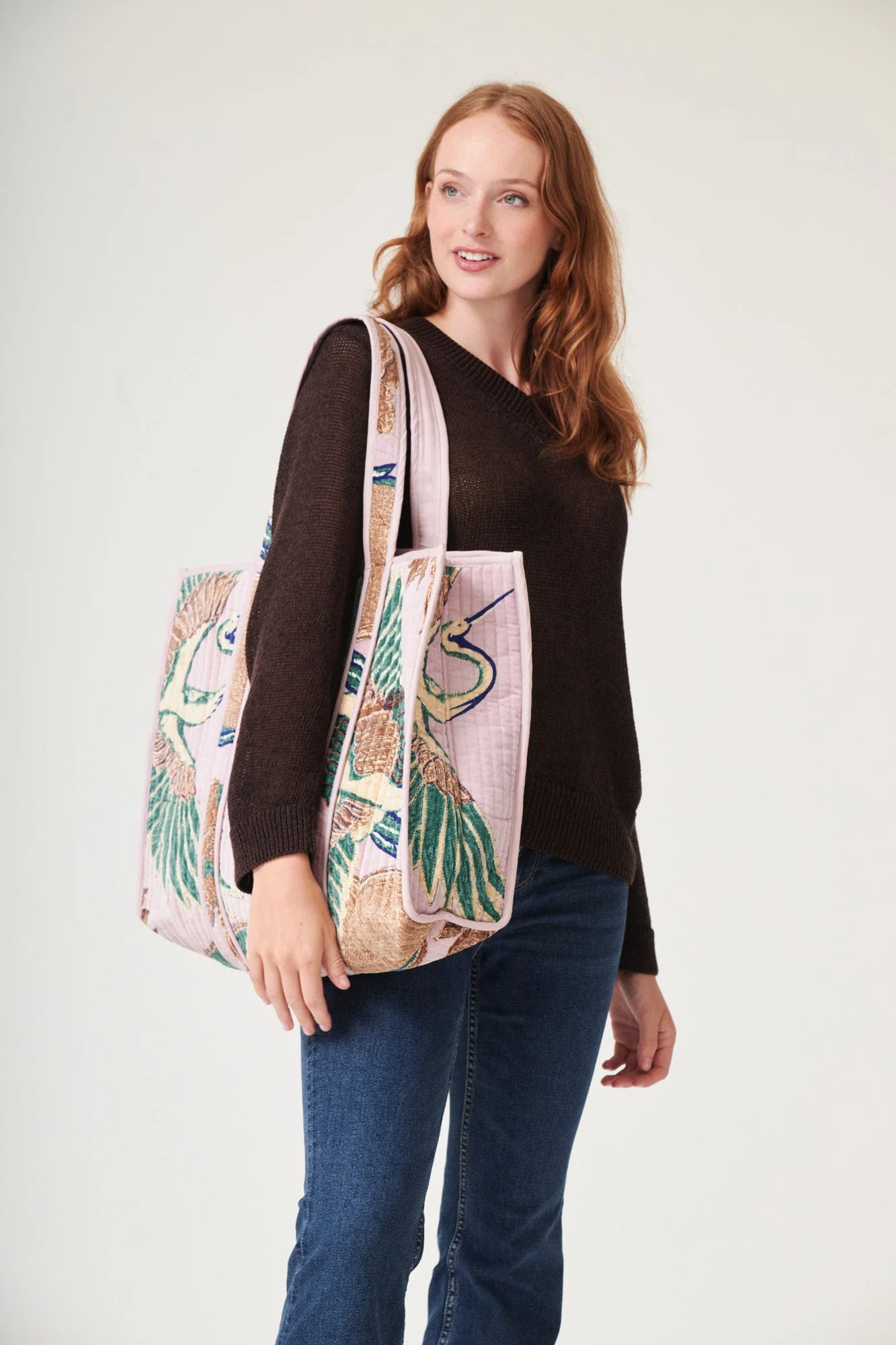 Crane Plaster Pink Velvet Tote Bag - Image 4