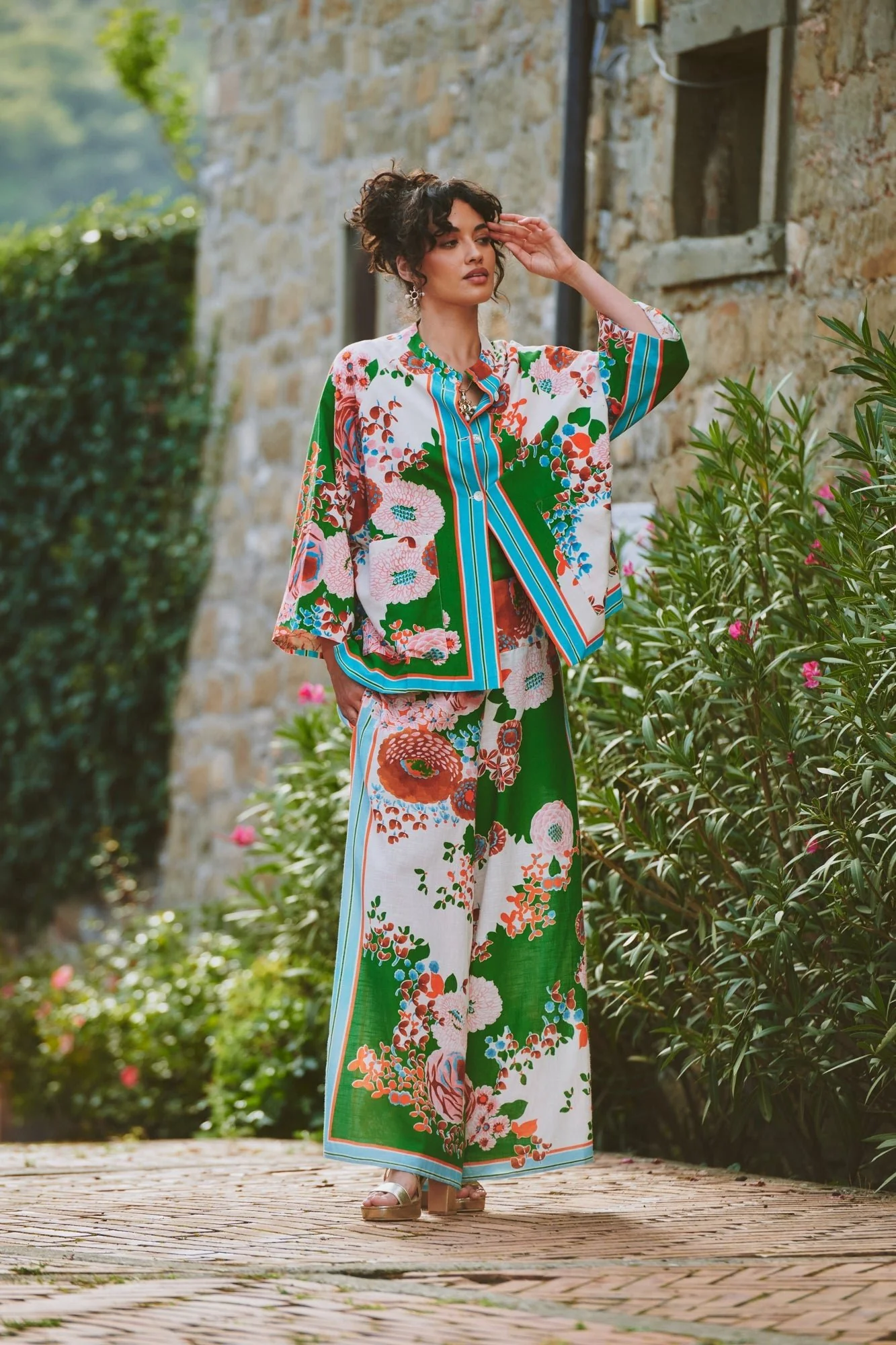 Kitsch Bouquet Green Palazzo Pants - Image 3