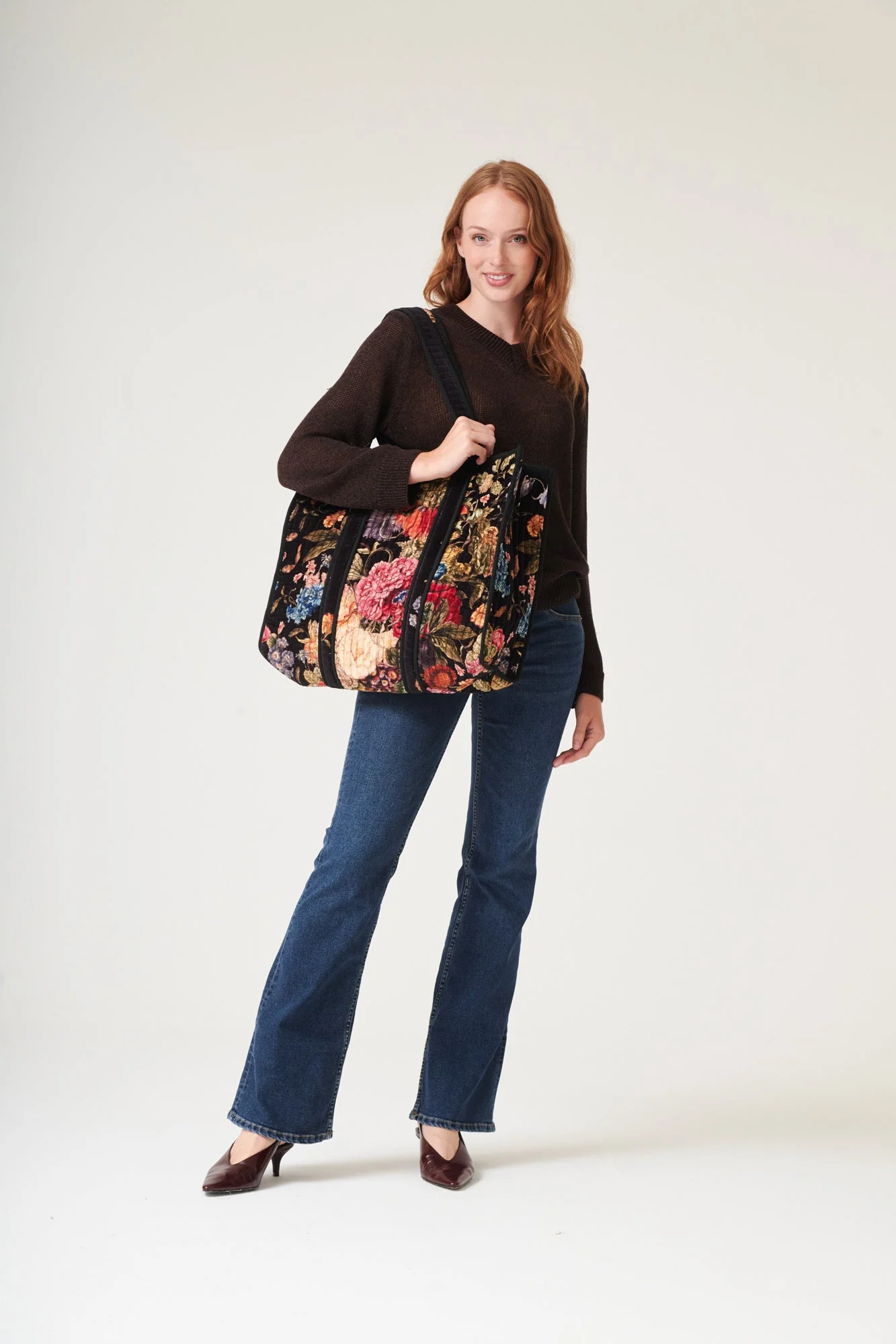 Primula Black Velvet Tote Bag