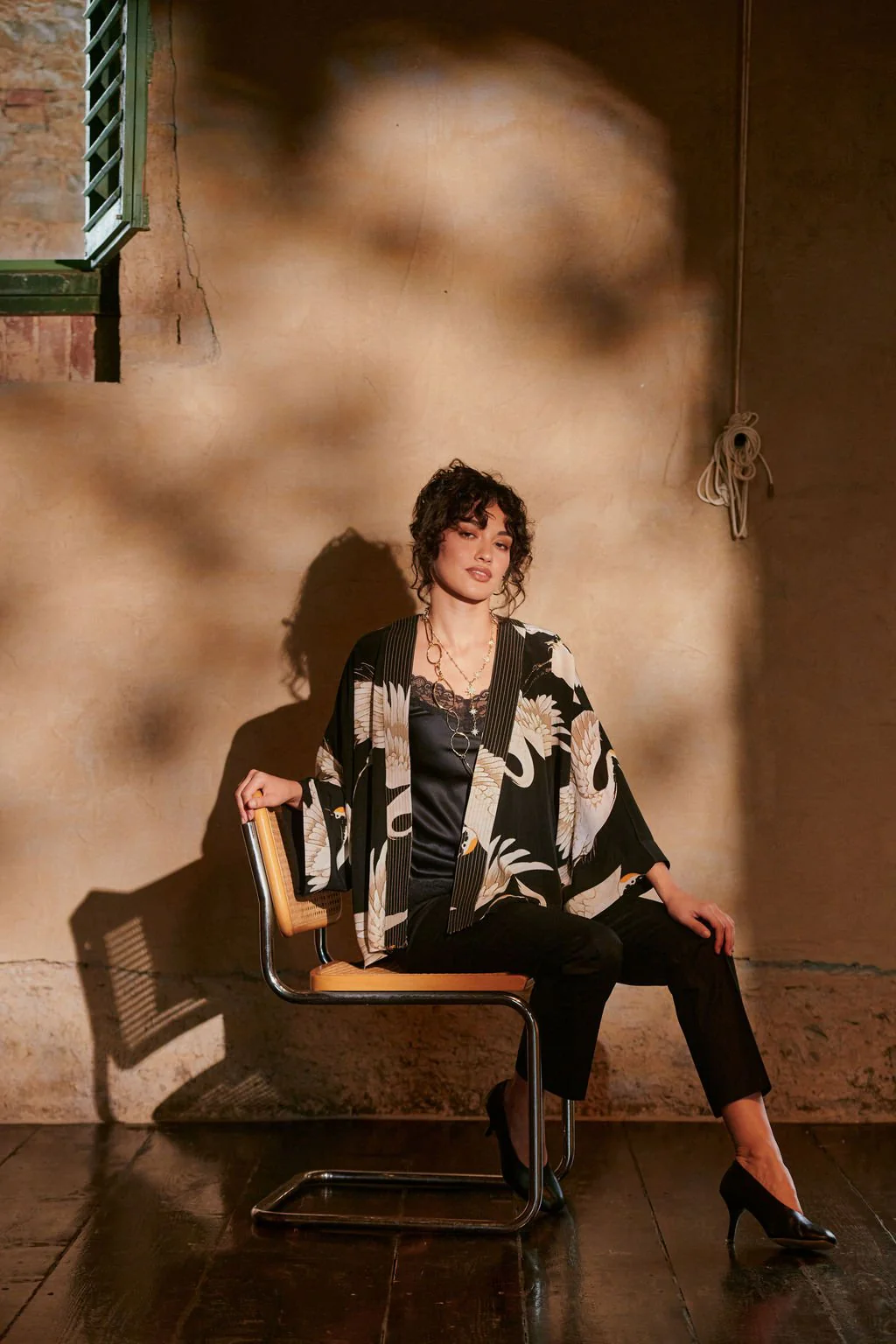 Stork Black Crepe Kimono - Image 6