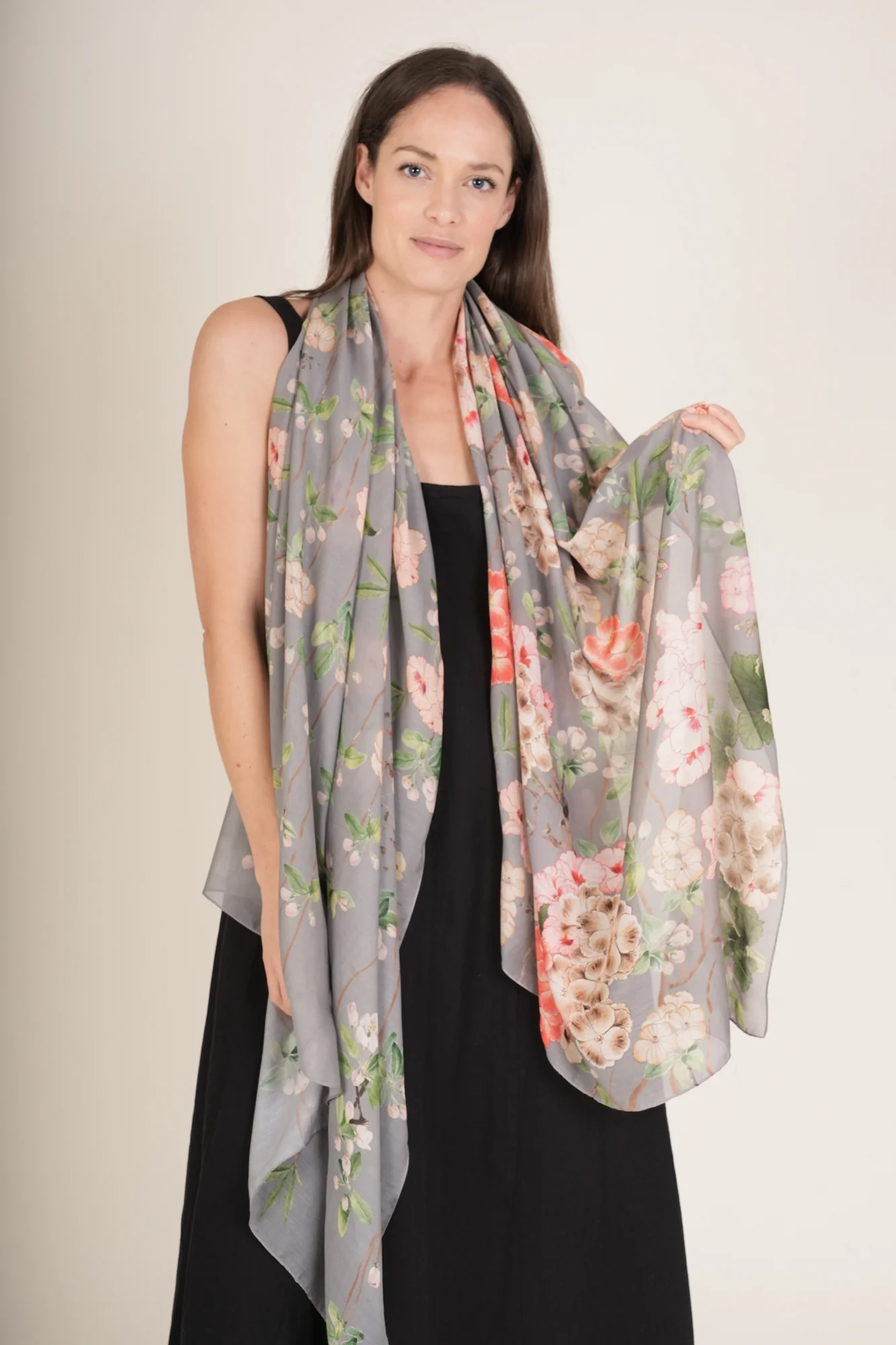 Trailing Blossom Grey Scarf - Image 3